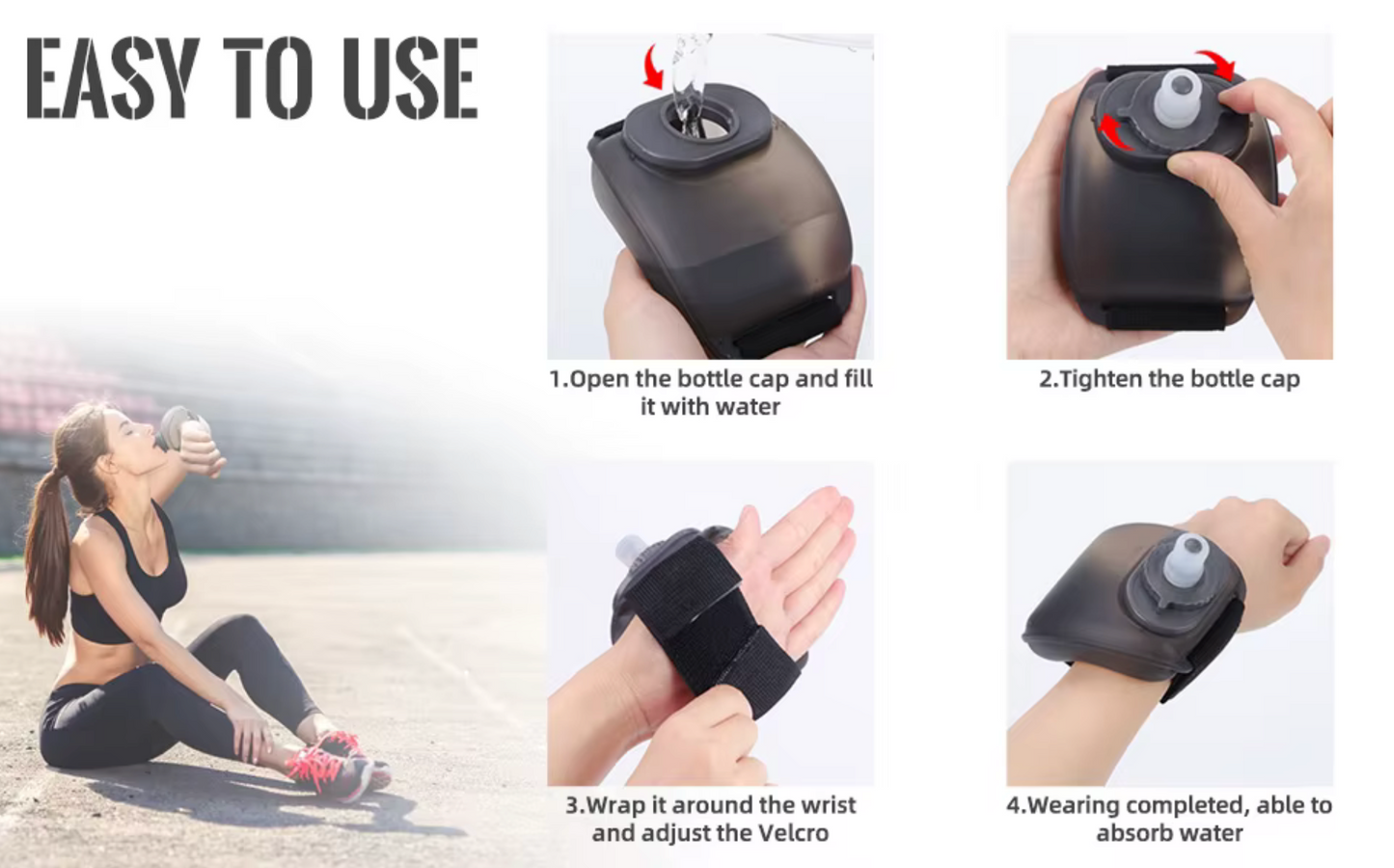 1PCS Wrist Water Bottle, Wearable HandsFree Silicone 200 ml Running Water Bottle, Portable Cycling Marathon Rock Climbing Sport